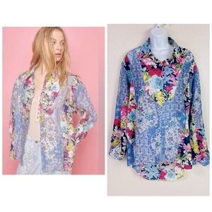 POL Polcourts General Store Patchwork Button Up Blouse Size M/L